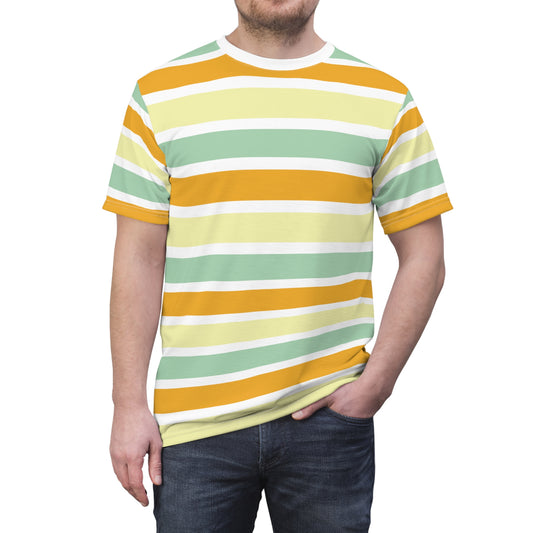 Vibrant Spectrum: Bold 4-Color Stripes Full Print Tee Vr.03