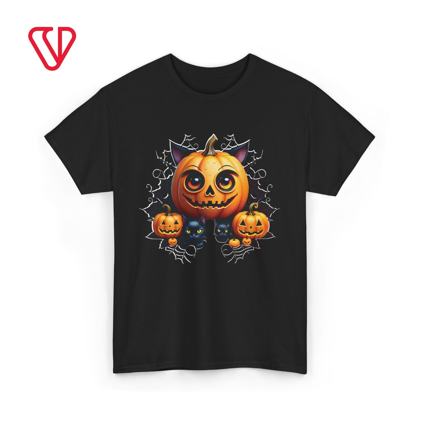 Halloween Pumpkin Cat T-shirt Heavy Cotton Tee