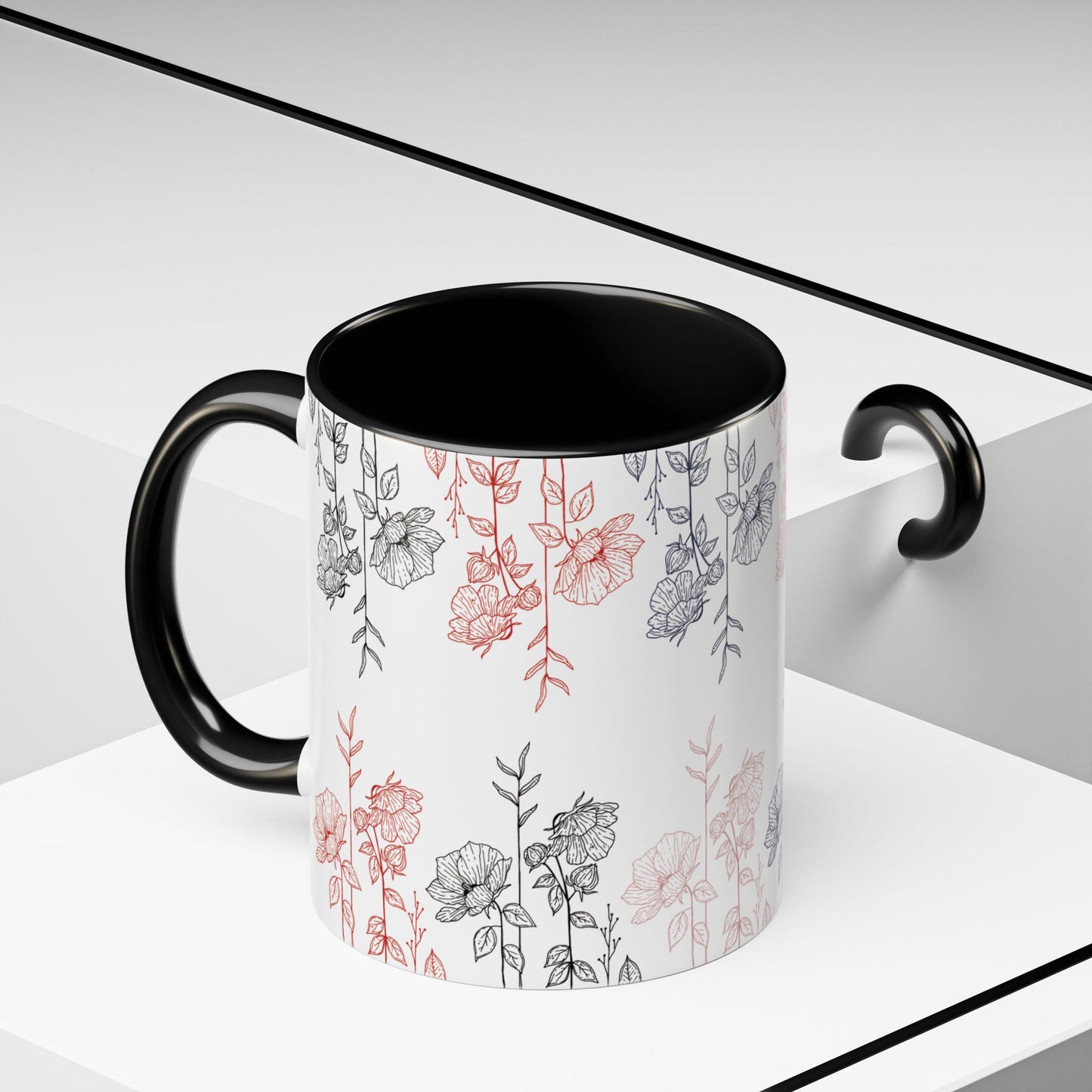 Fresh Floral Pattern Accent Coffee Mug (11oz)