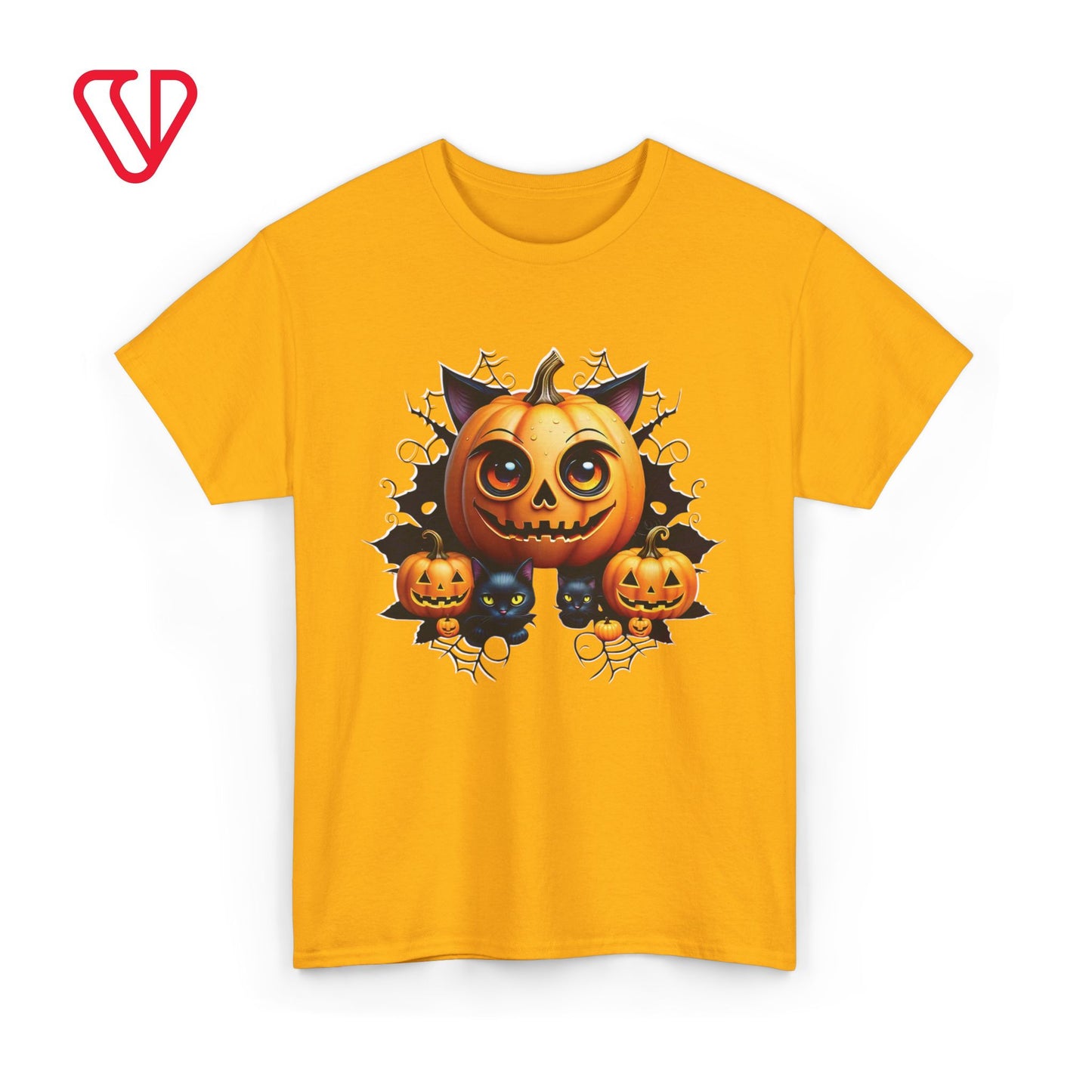 Halloween Pumpkin Cat T-shirt Heavy Cotton Tee