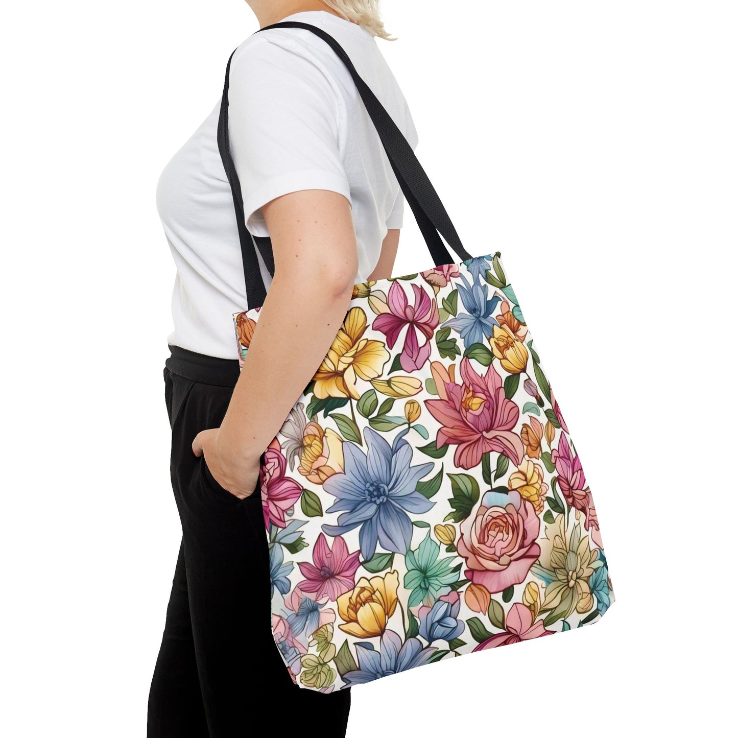 Vibrant Seamless Floral Print Tote Bag with Delicate Flowers