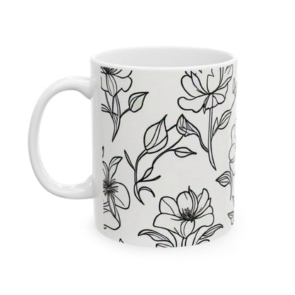 Elegant Floral Pattern Ceramic Mug, (11oz)