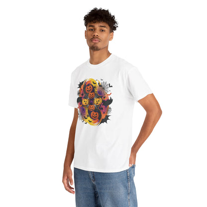 Spook-tacular Pumpkin Prowess: Enchanting Webs and Batty Adventures on a Ghoulishly Good T-Shirt! Unisex Heavy Cotton Tee