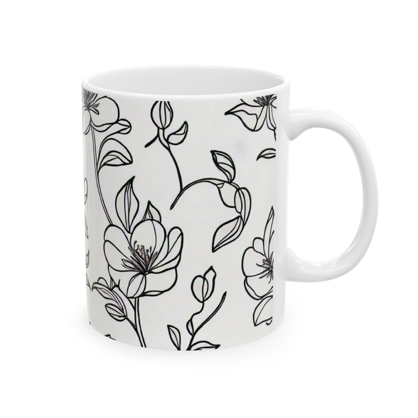 Elegant Floral Pattern Ceramic Mug, (11oz)