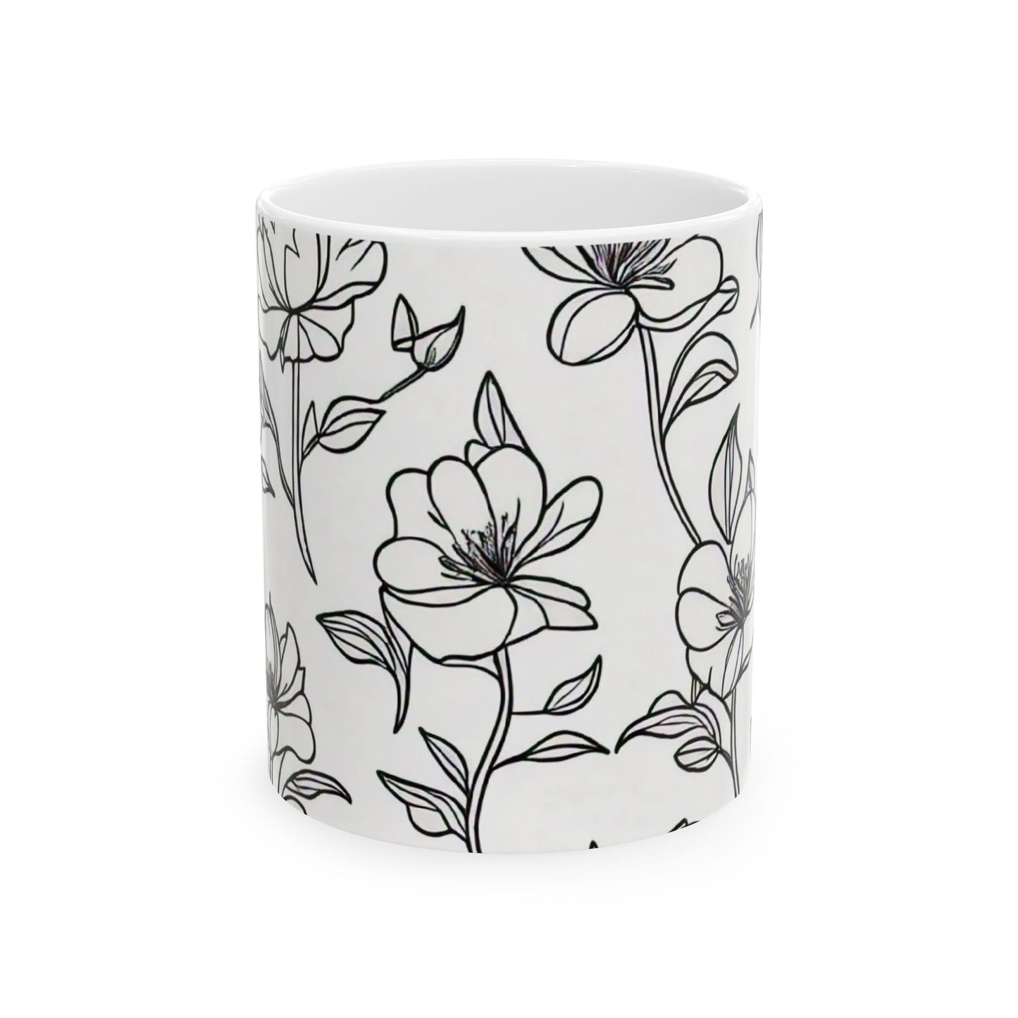 Elegant Floral Pattern Ceramic Mug, (11oz)