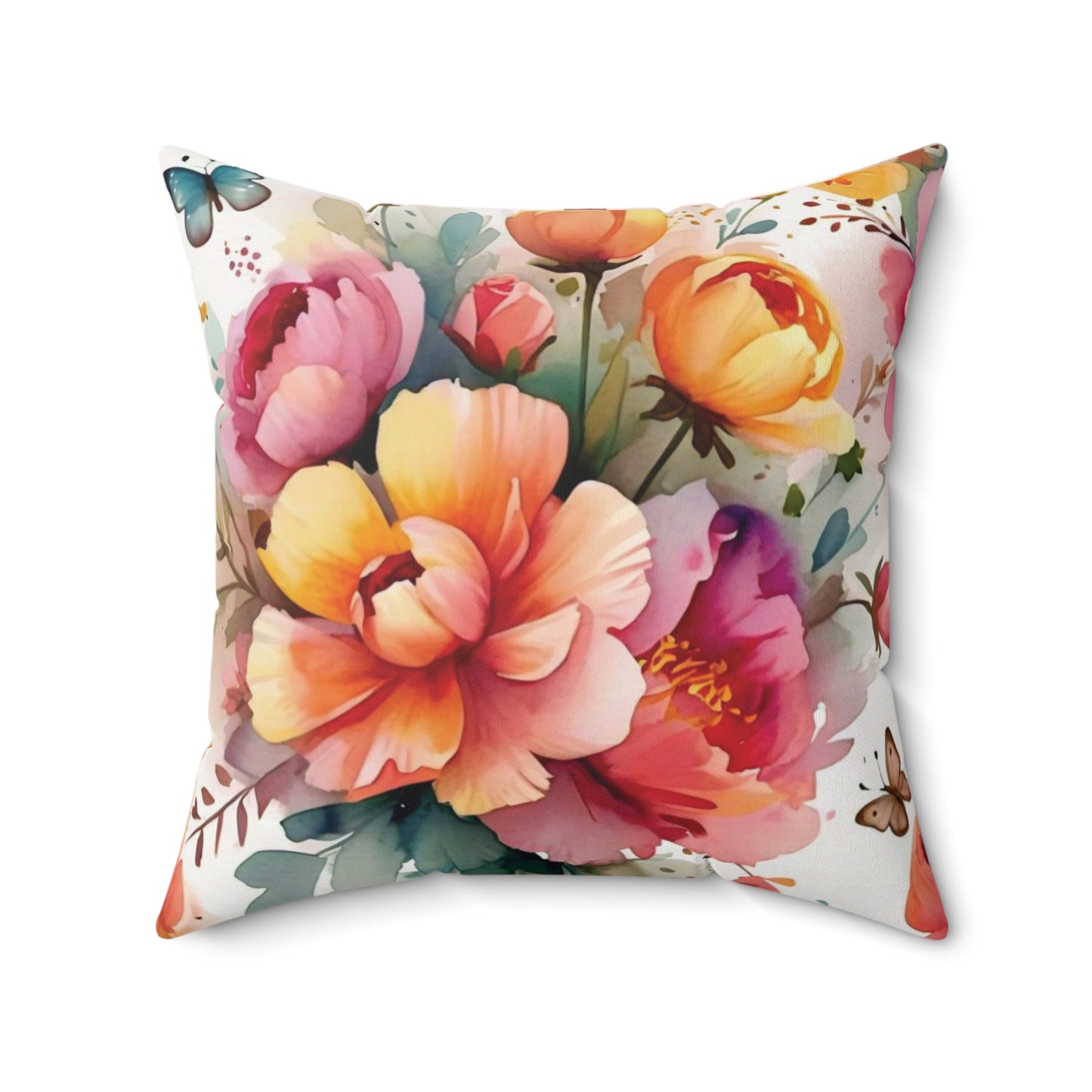 Flowers Spun Polyester Square Pillow - Elegant Home Décor Accent