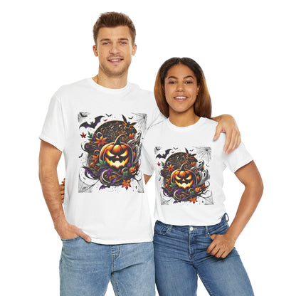 Halloween Magic: Pumpkins, Bats, and Ghosts in a Chilling, Spine-Tingling Scene : Unisex Heavy Cotton Tee