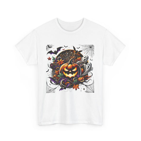 Halloween Magic: Pumpkins, Bats, and Ghosts in a Chilling, Spine-Tingling Scene : Unisex Heavy Cotton Tee