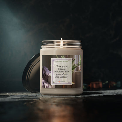 White Sage + Lavender Scented Soy Candle, 9oz: 'Turn your dreams into plans and your plans into reality.'