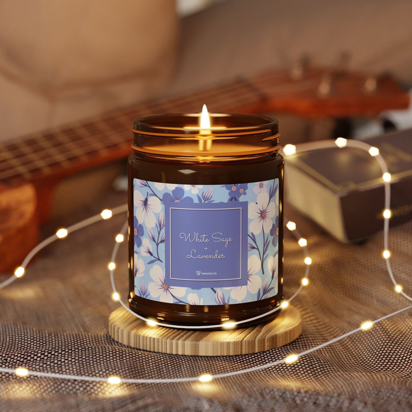 Soy Candle (Amber Jar, Refreshing Lavender & White Sage Fragrance) 4oz. 9oz.