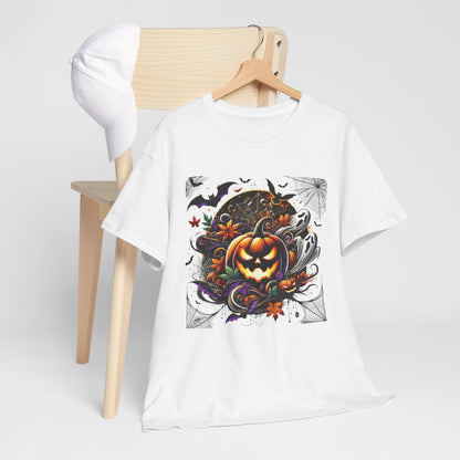 Halloween Magic: Pumpkins, Bats, and Ghosts in a Chilling, Spine-Tingling Scene : Unisex Heavy Cotton Tee