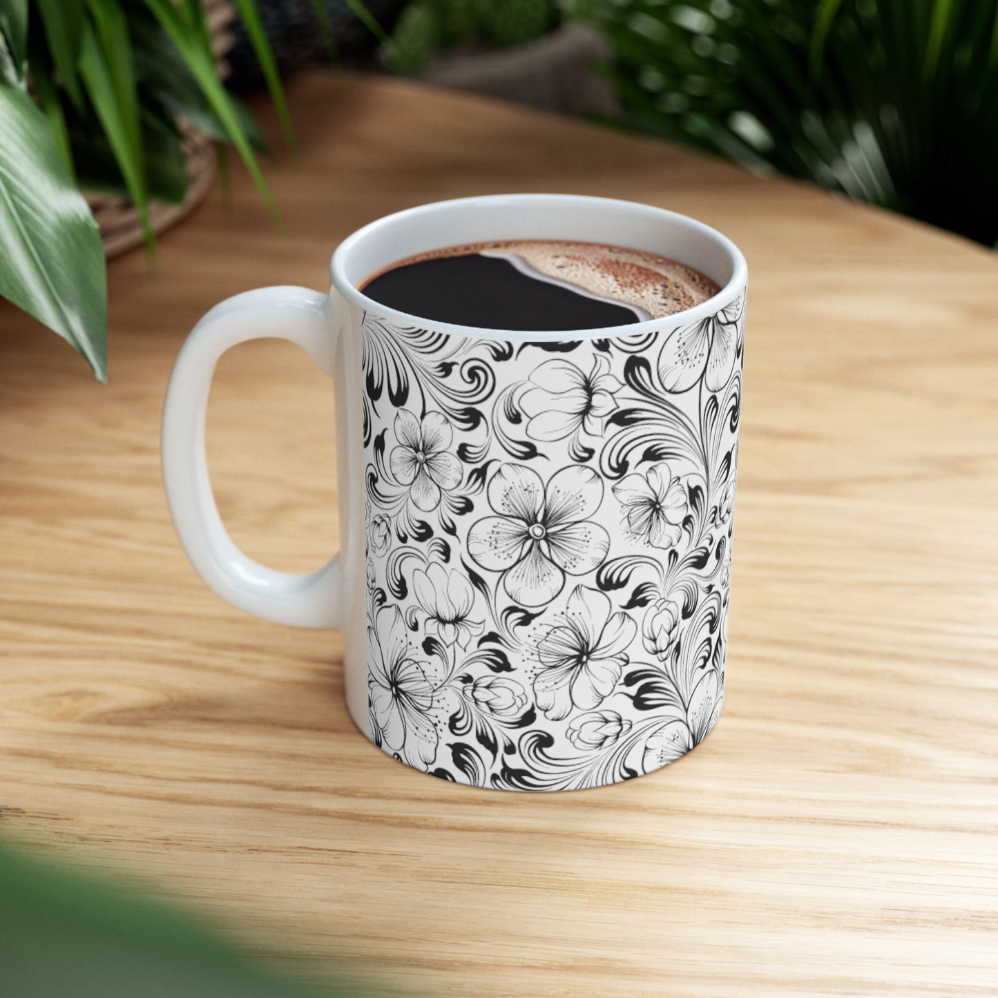 Floral Pattern Beautiful Ceramic Mug, (11oz)