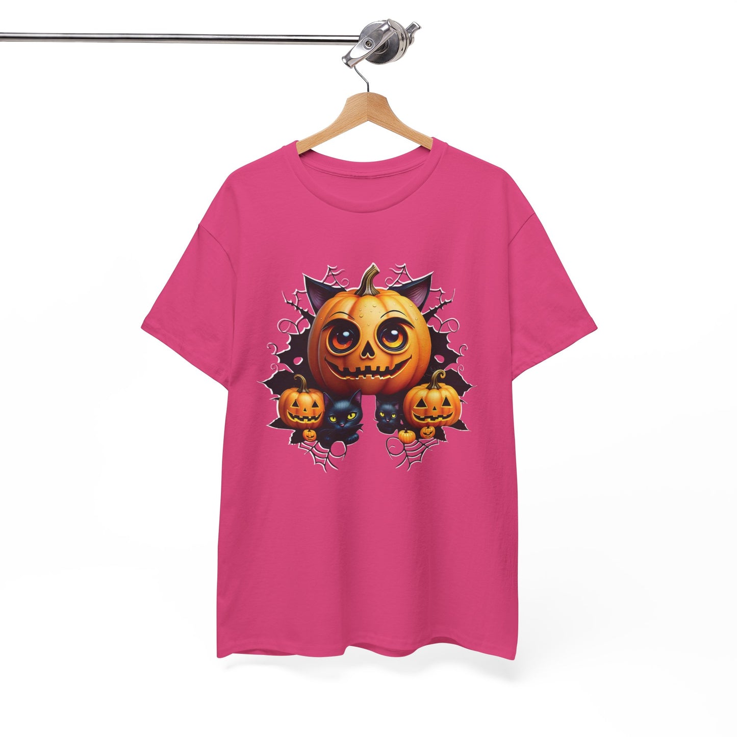 Halloween Pumpkin Cat T-shirt Heavy Cotton Tee