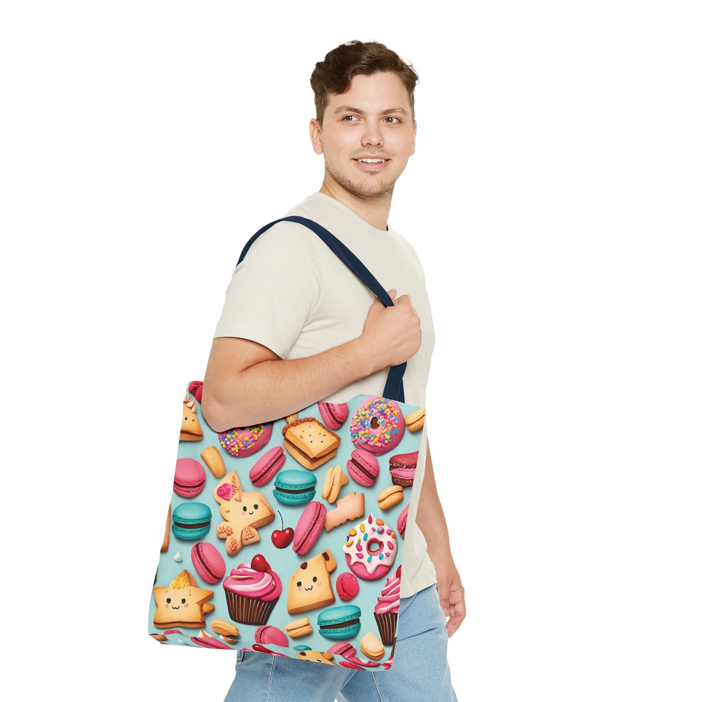 Adorable Cute Food Print Tote Bag with Colorful Cartoon Snacks and Treats