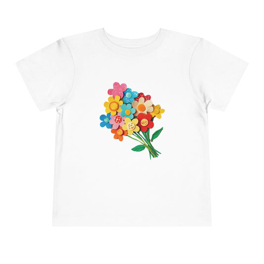 Cute 3D Colorful Flowers White Toddler Short Sleeve Tee