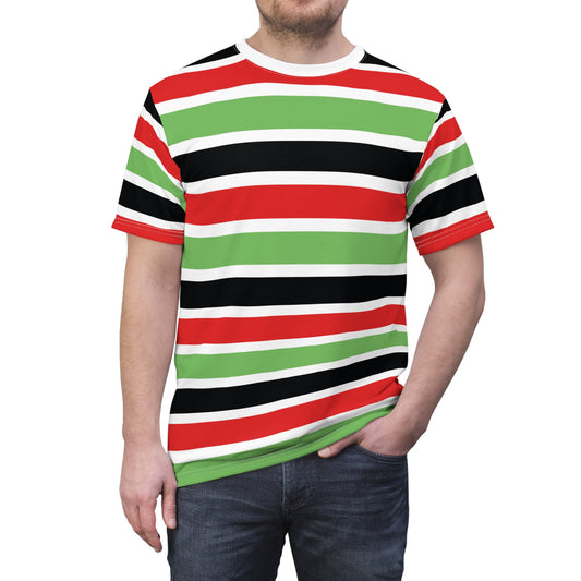 Vibrant Spectrum: Bold 4-Color Stripes Full Print Tee Vr.01