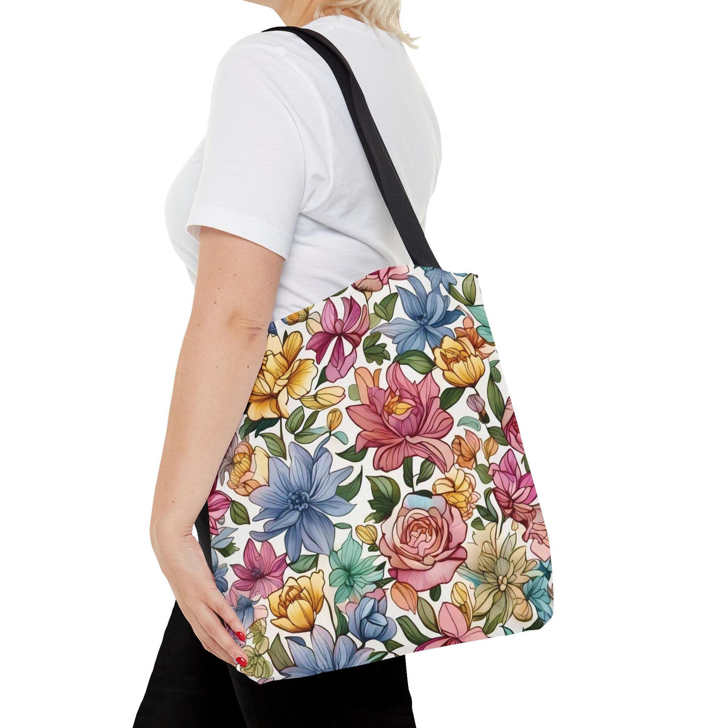 Vibrant Seamless Floral Print Tote Bag with Delicate Flowers