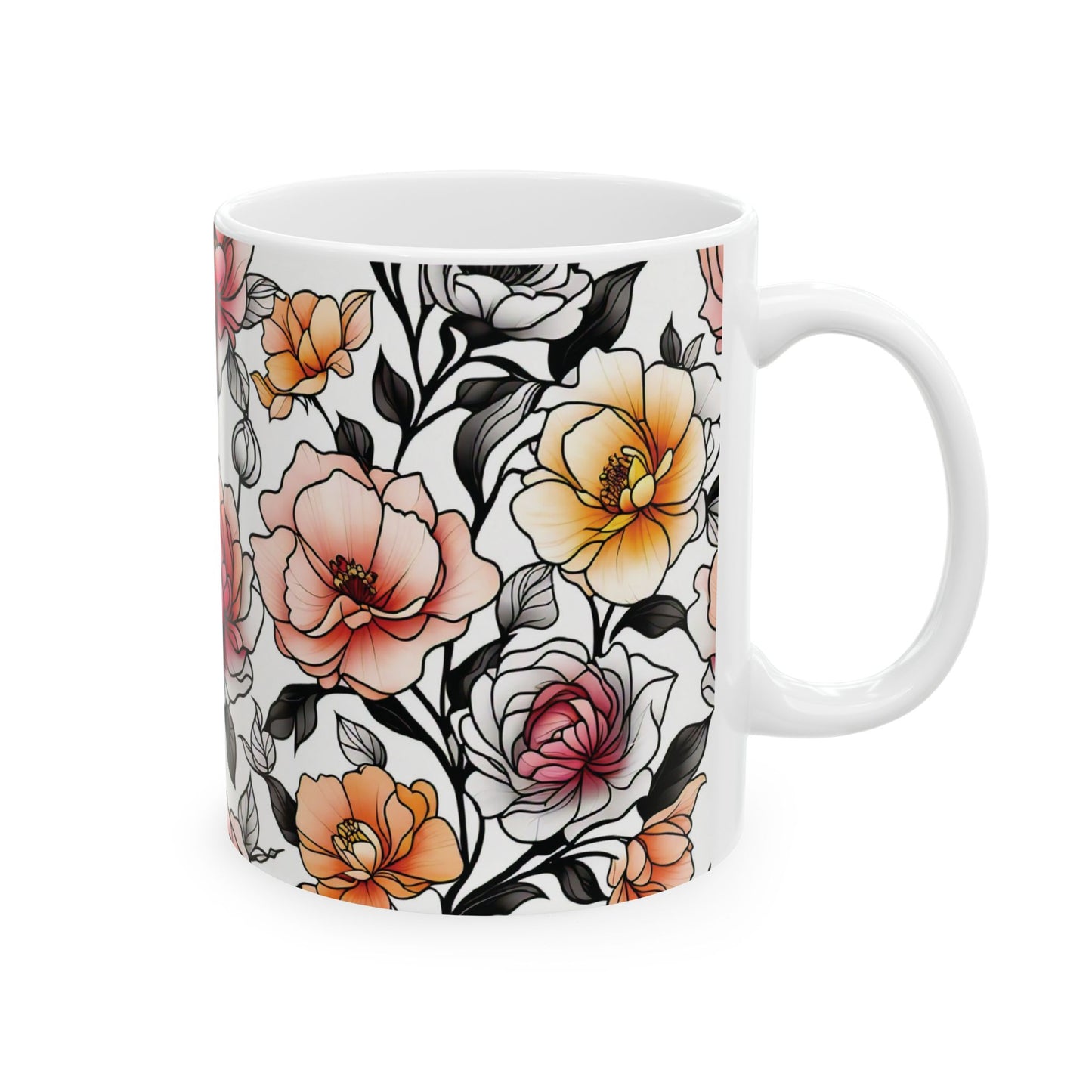 Beautiful Floral Pattern Ceramic Mug, (11oz)