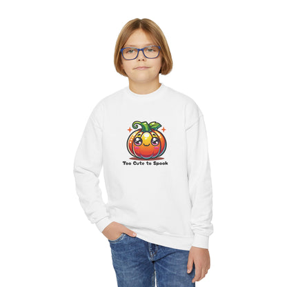 Too Cute to Spook Halloween-Themed Youth Sweatshirt – Cozy and Durable Fall Fashion with Playful Pumpkin Design for Kids