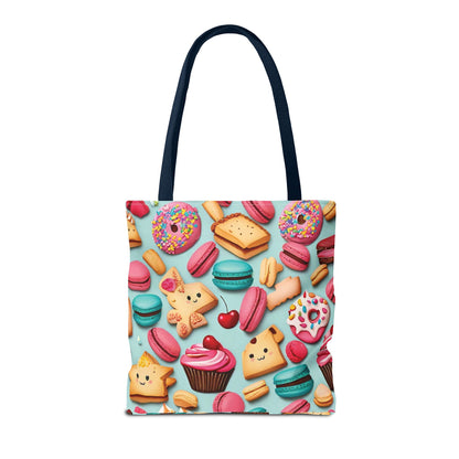 Adorable Cute Food Print Tote Bag with Colorful Cartoon Snacks and Treats