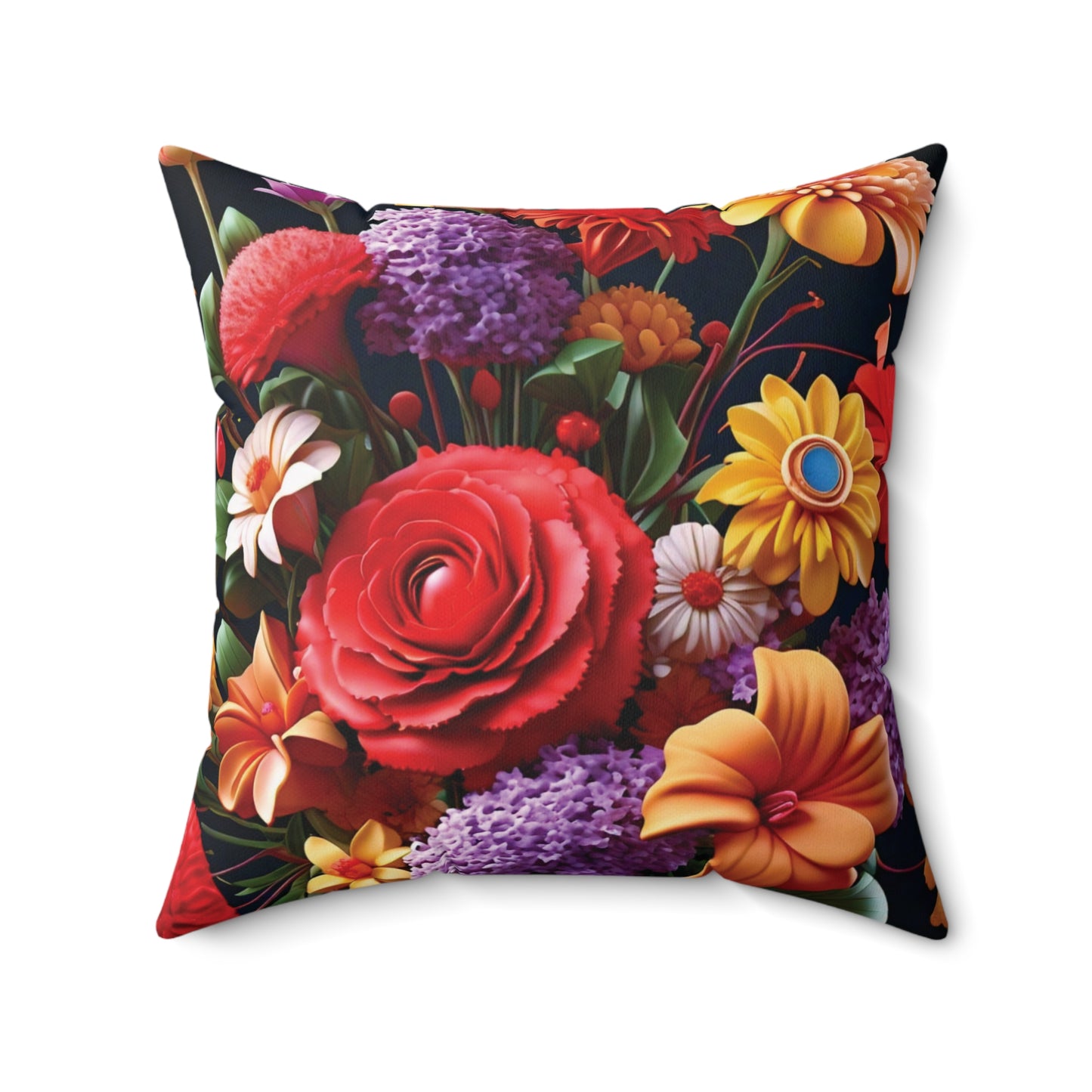 Beautiful 3D Flowers Spun Polyester Square Pillow - Elegant Home Décor Accent