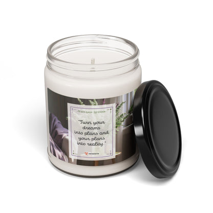 White Sage + Lavender Scented Soy Candle, 9oz: 'Turn your dreams into plans and your plans into reality.'