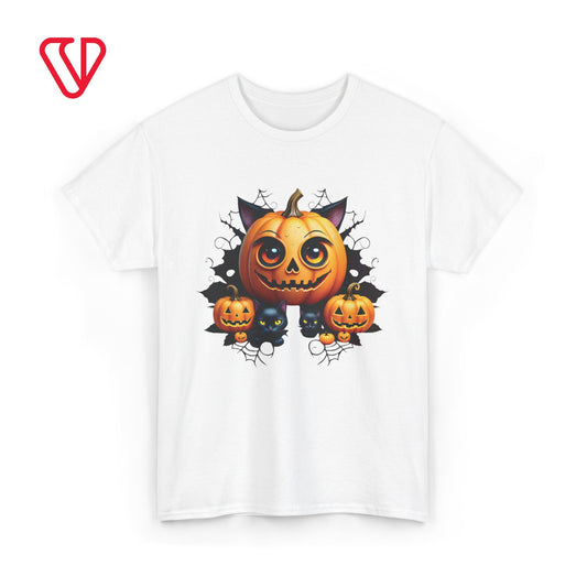 Halloween Pumpkin Cat T-shirt Heavy Cotton Tee