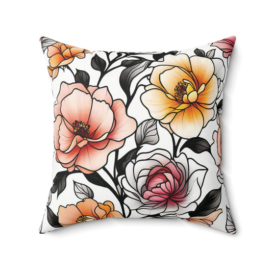 Beautiful Floral Pattern Spun Polyester Square Pillow