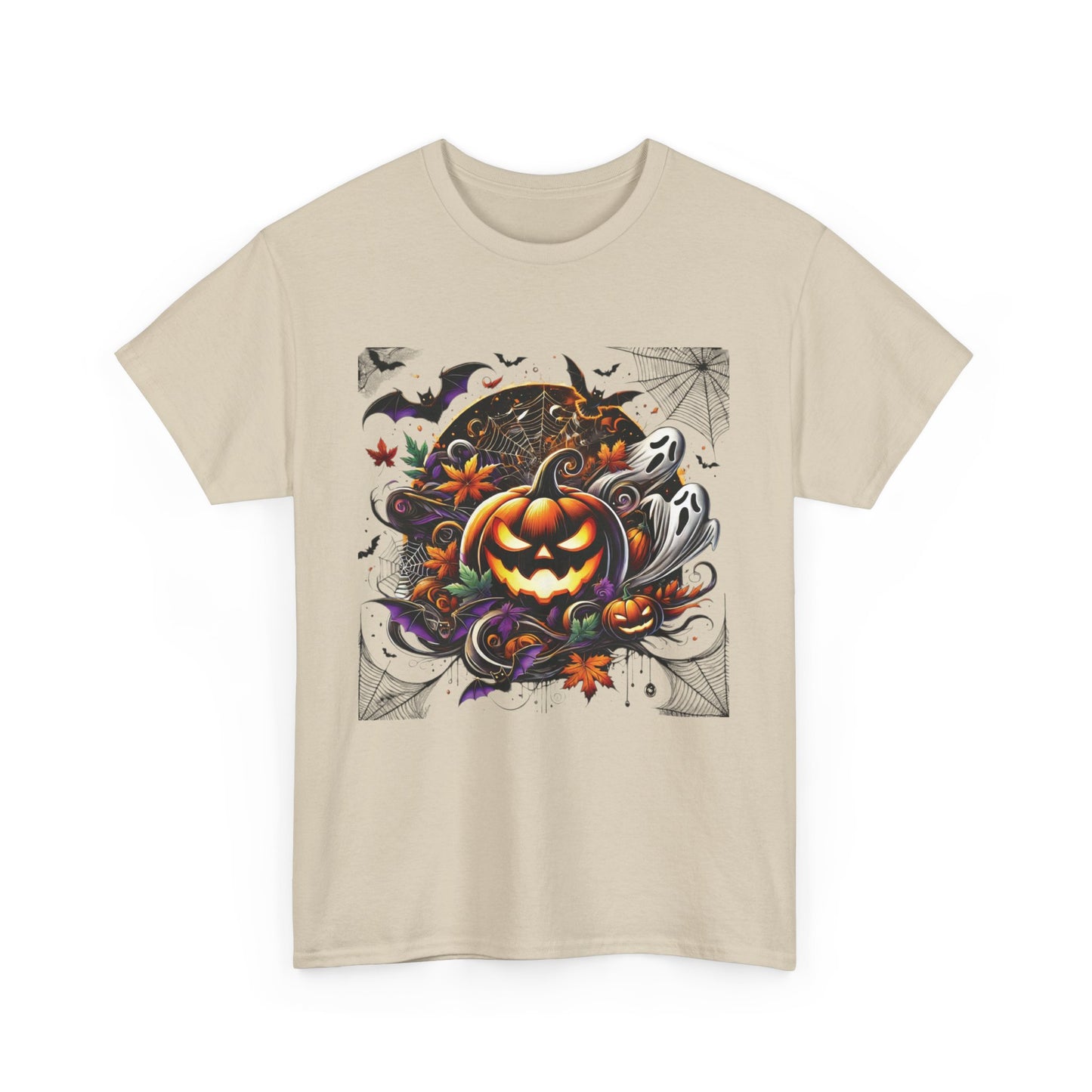 Halloween Magic: Pumpkins, Bats, and Ghosts in a Chilling, Spine-Tingling Scene : Unisex Heavy Cotton Tee