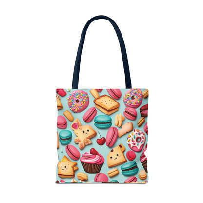 Adorable Cute Food Print Tote Bag with Colorful Cartoon Snacks and Treats