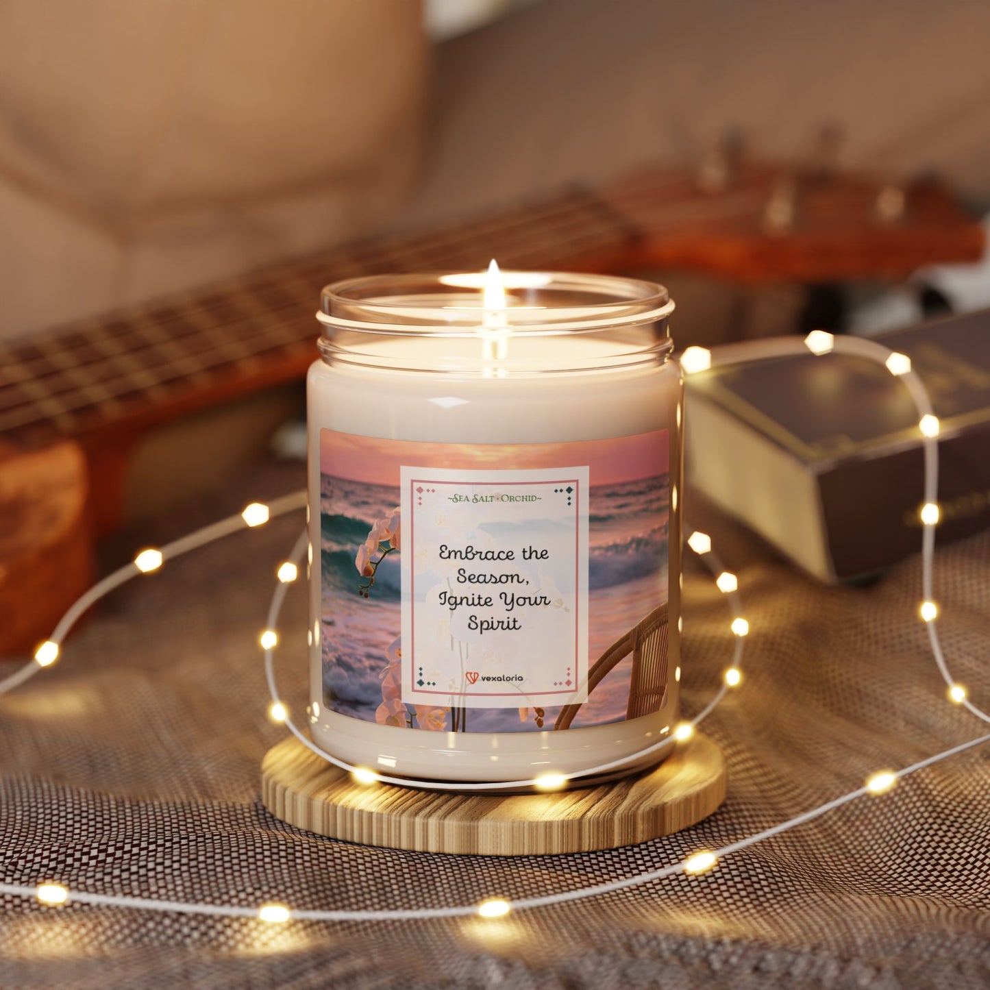 Sea Salt + Orchid Scented Soy Candle, 9oz 'Embrace the Season, Ignite Your Spirit'