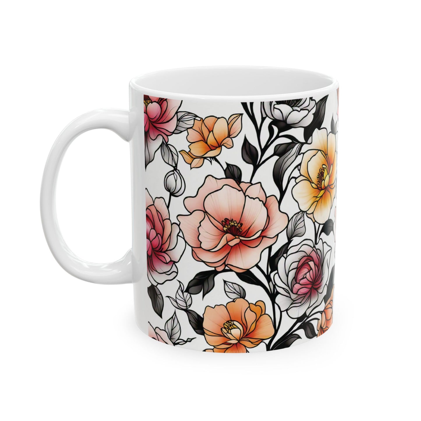 Beautiful Floral Pattern Ceramic Mug, (11oz)