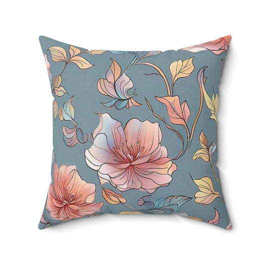 Elegant Floral Seamless Spun Polyester Square Pillow - Premium Home Decor Accent