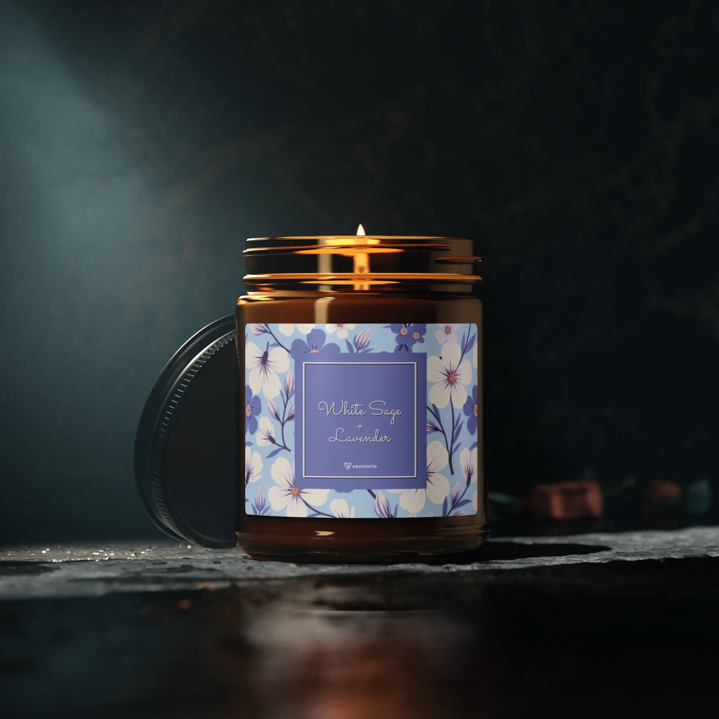 Soy Candle (Amber Jar, Refreshing Lavender & White Sage Fragrance) 4oz. 9oz.