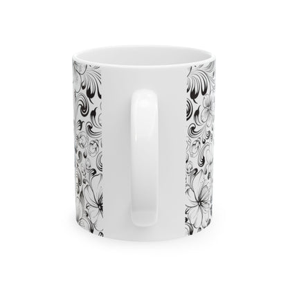 Floral Pattern Beautiful Ceramic Mug, (11oz)