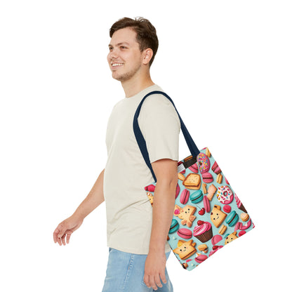 Adorable Cute Food Print Tote Bag with Colorful Cartoon Snacks and Treats