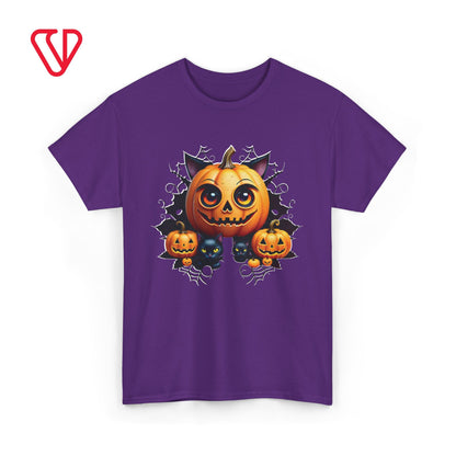 Halloween Pumpkin Cat T-shirt Heavy Cotton Tee