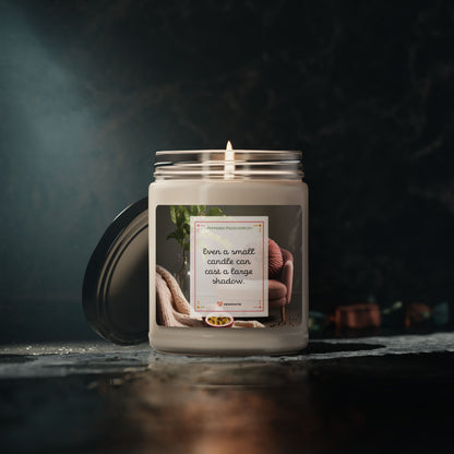 Peppered Passionfruit Scented Soy Candle, 9oz: 'Even a small candle can cast a large shadow.'