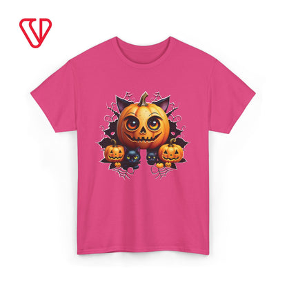 Halloween Pumpkin Cat T-shirt Heavy Cotton Tee