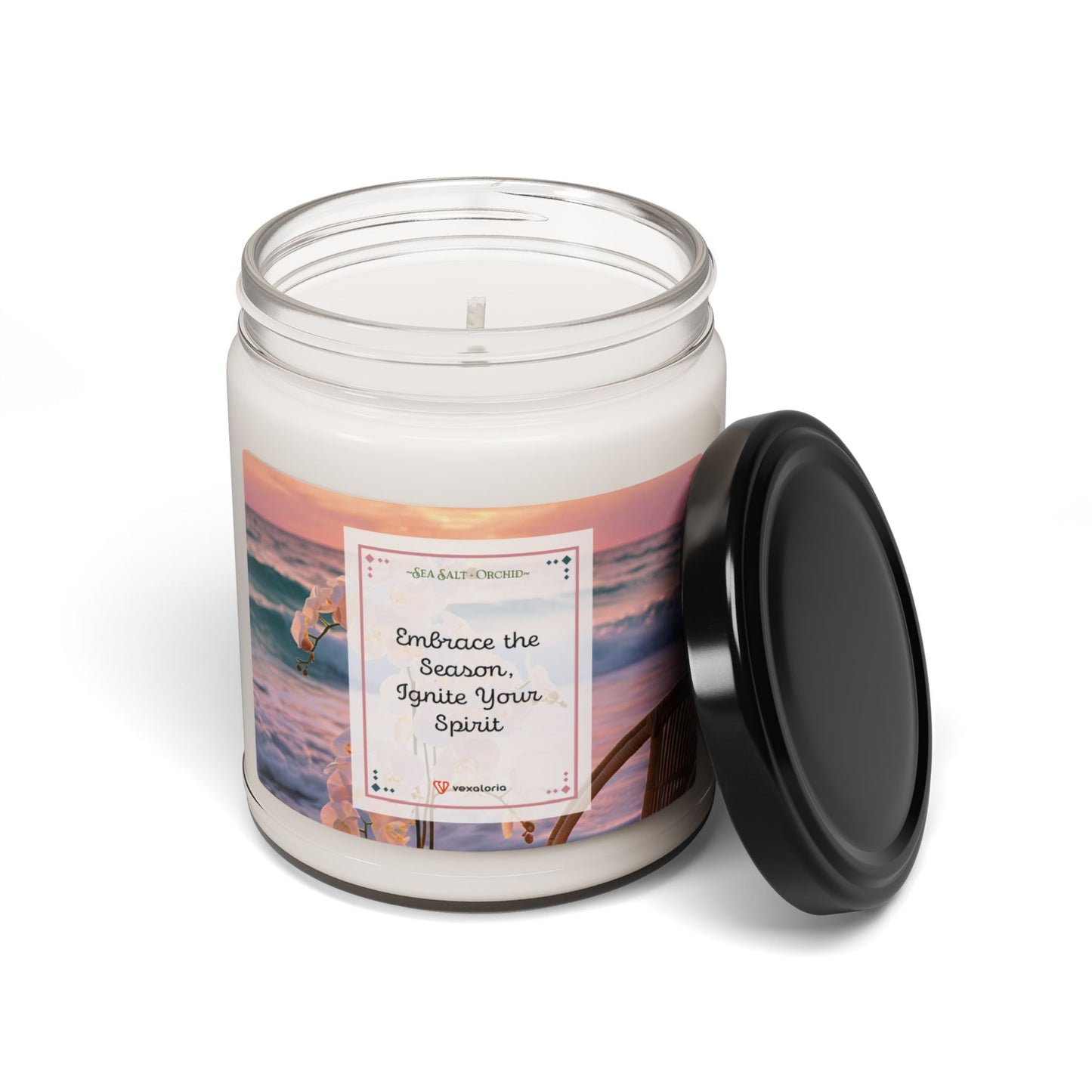 Sea Salt + Orchid Scented Soy Candle, 9oz 'Embrace the Season, Ignite Your Spirit'