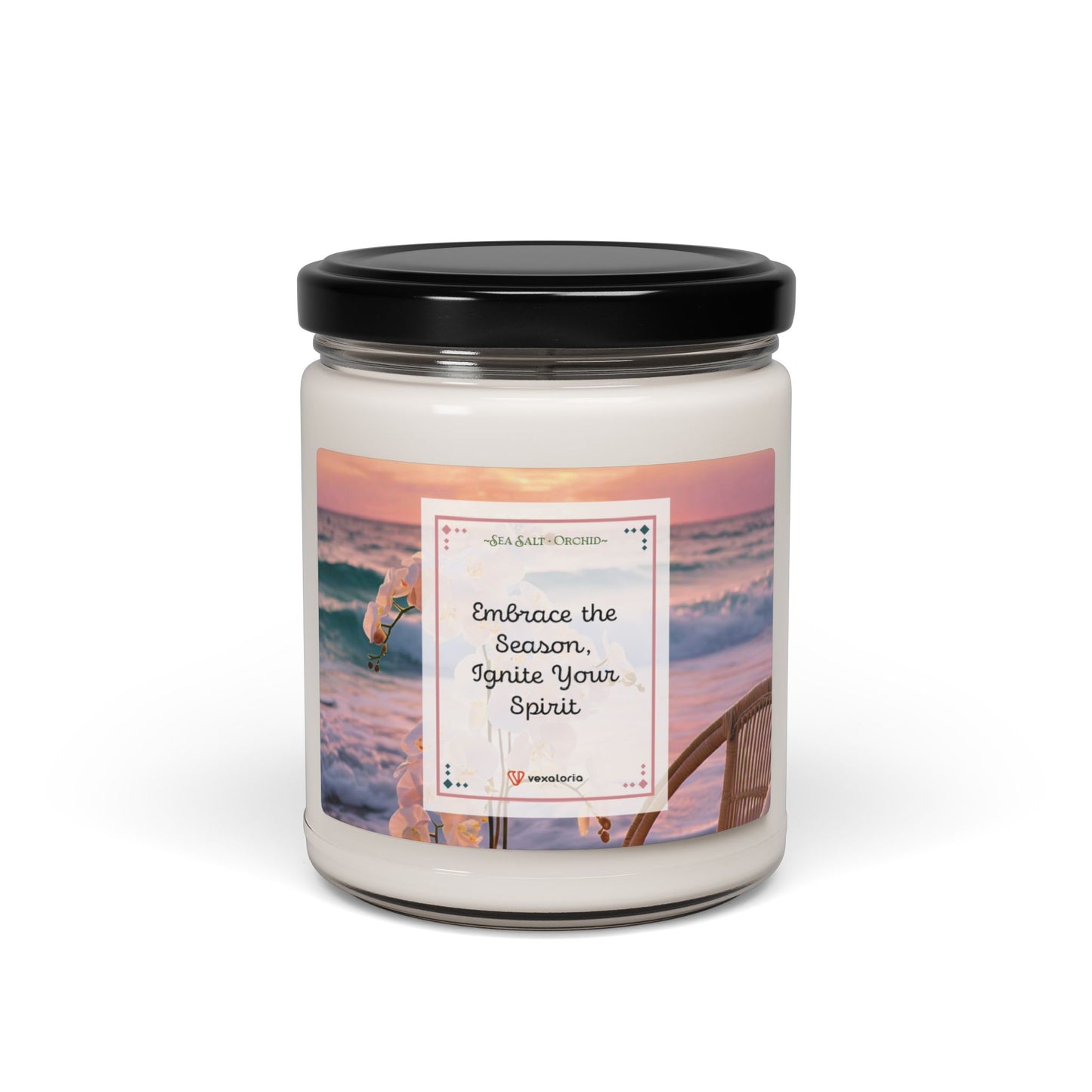 Sea Salt + Orchid Scented Soy Candle, 9oz 'Embrace the Season, Ignite Your Spirit'