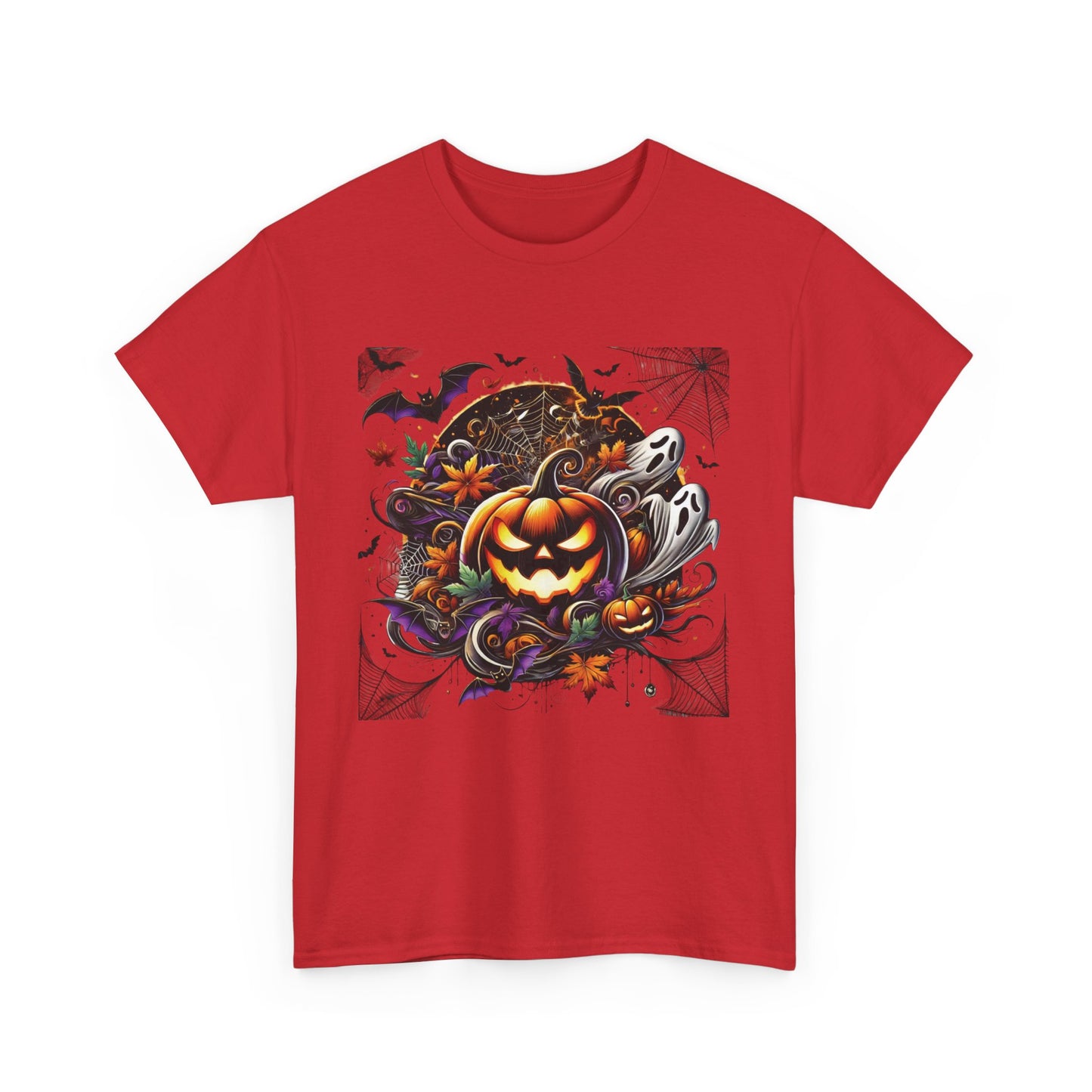 Halloween Magic: Pumpkins, Bats, and Ghosts in a Chilling, Spine-Tingling Scene : Unisex Heavy Cotton Tee