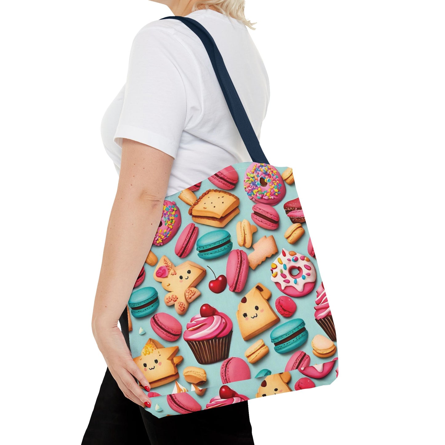 Adorable Cute Food Print Tote Bag with Colorful Cartoon Snacks and Treats