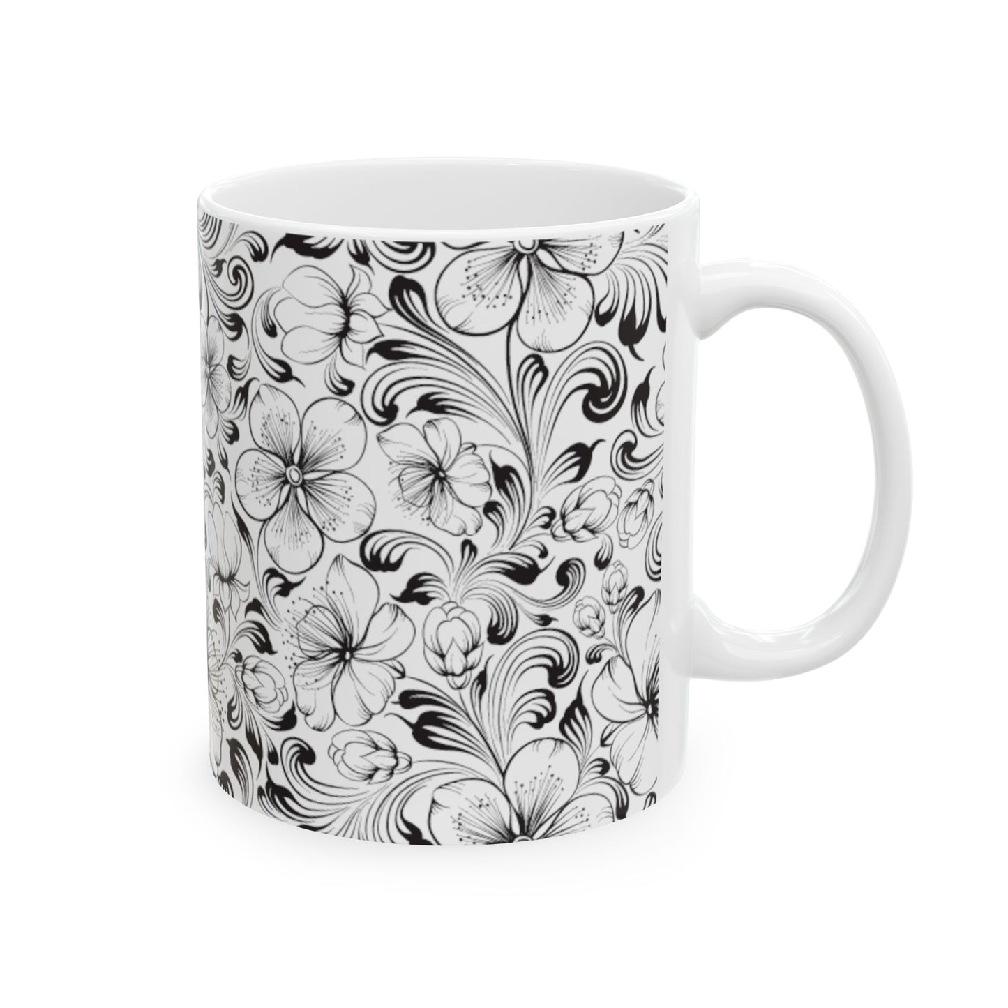 Floral Pattern Beautiful Ceramic Mug, (11oz)