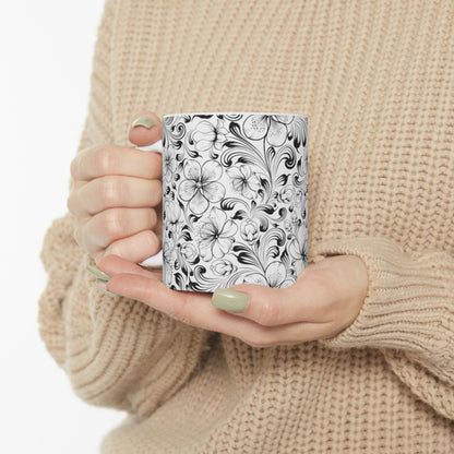 Floral Pattern Beautiful Ceramic Mug, (11oz)