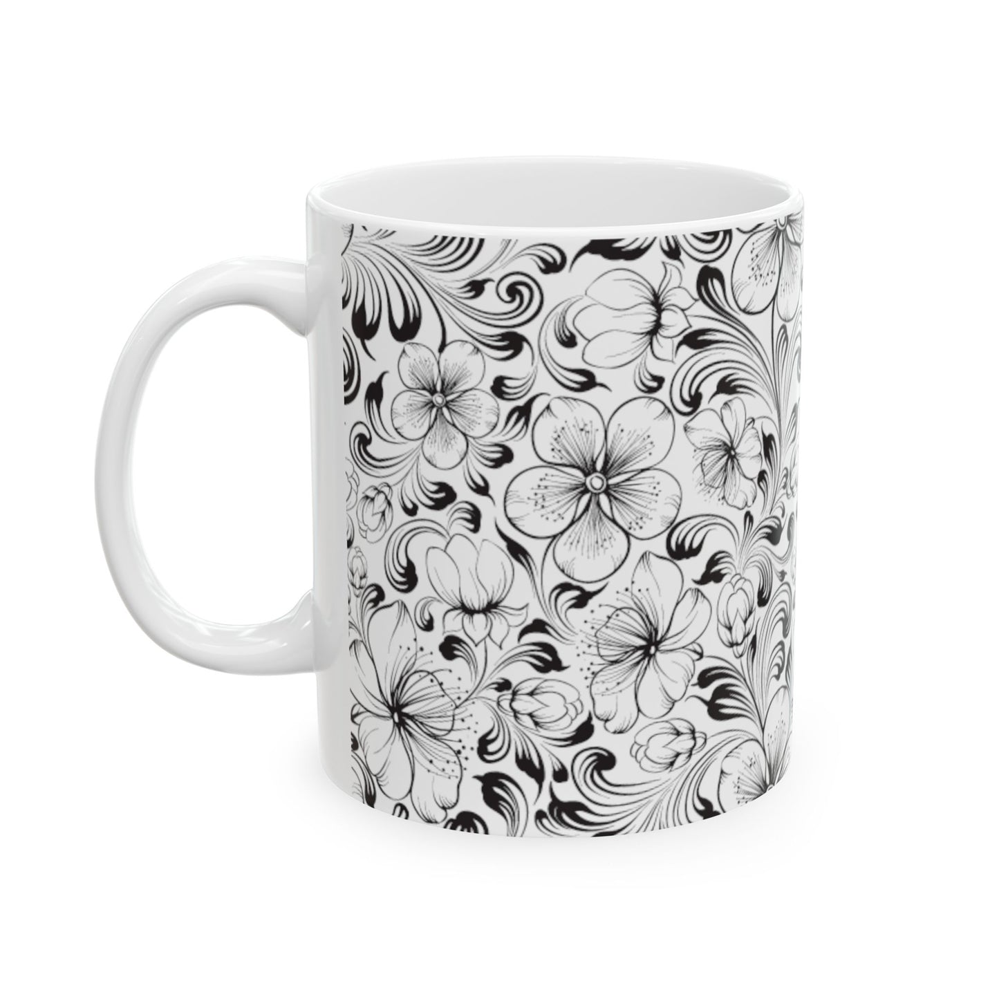 Floral Pattern Beautiful Ceramic Mug, (11oz)