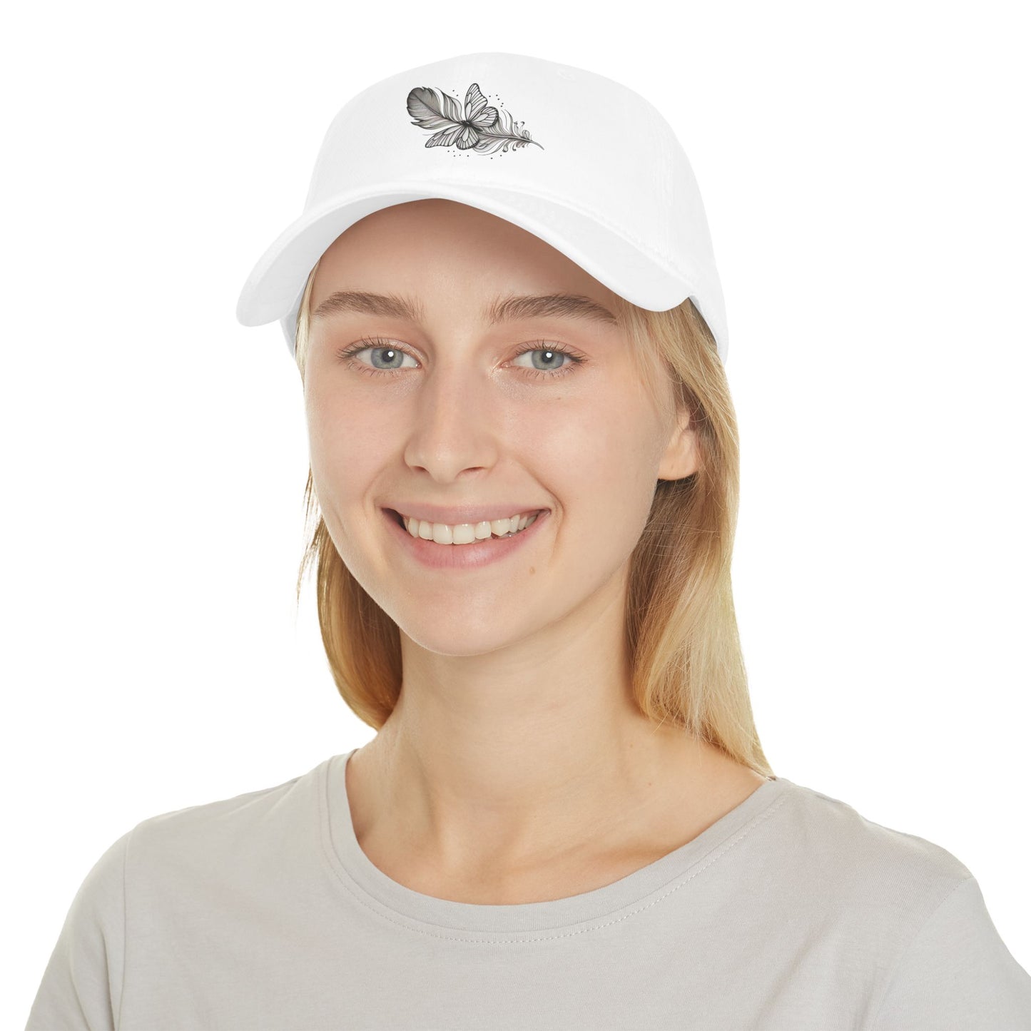 Whimsical Butterfly & Feather Low profile cap – Embrace Nature's Elegance in Comfort & Style