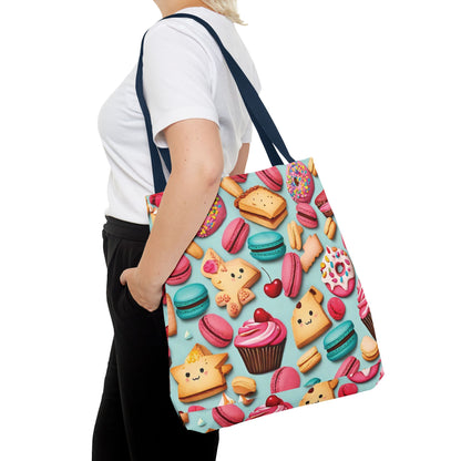 Adorable Cute Food Print Tote Bag with Colorful Cartoon Snacks and Treats