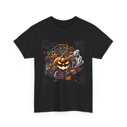 Halloween Magic: Pumpkins, Bats, and Ghosts in a Chilling, Spine-Tingling Scene : Unisex Heavy Cotton Tee