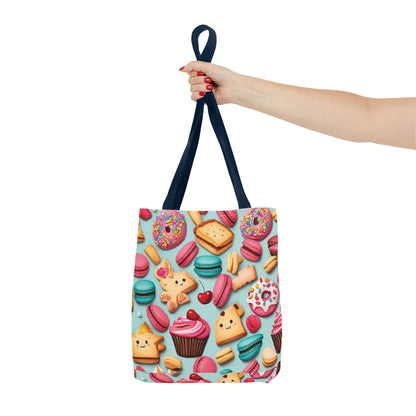 Adorable Cute Food Print Tote Bag with Colorful Cartoon Snacks and Treats